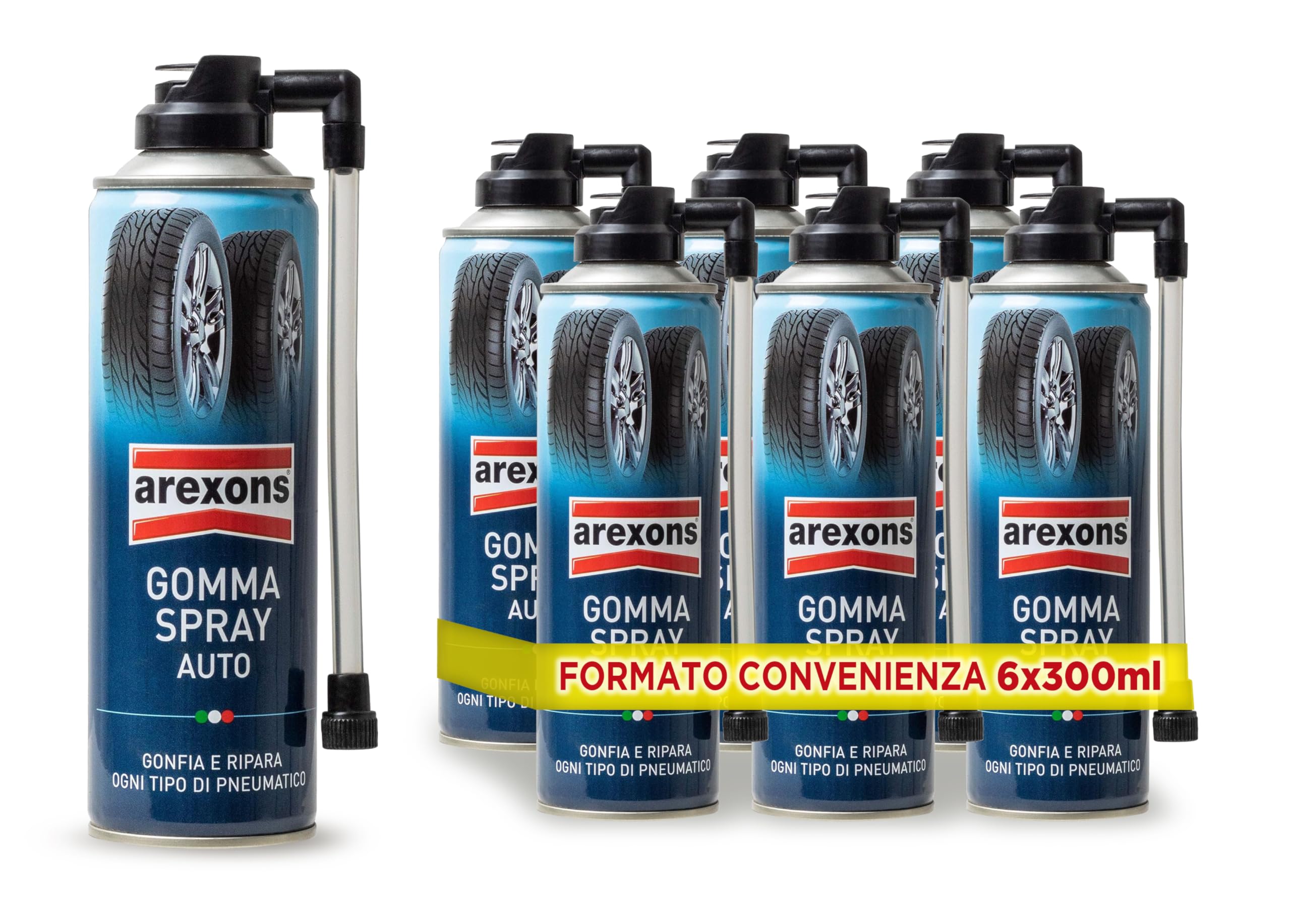 arexons-gomma-spray-gonfia-e-ripara-pneumatici-multipack-6-x-300-ml image 1