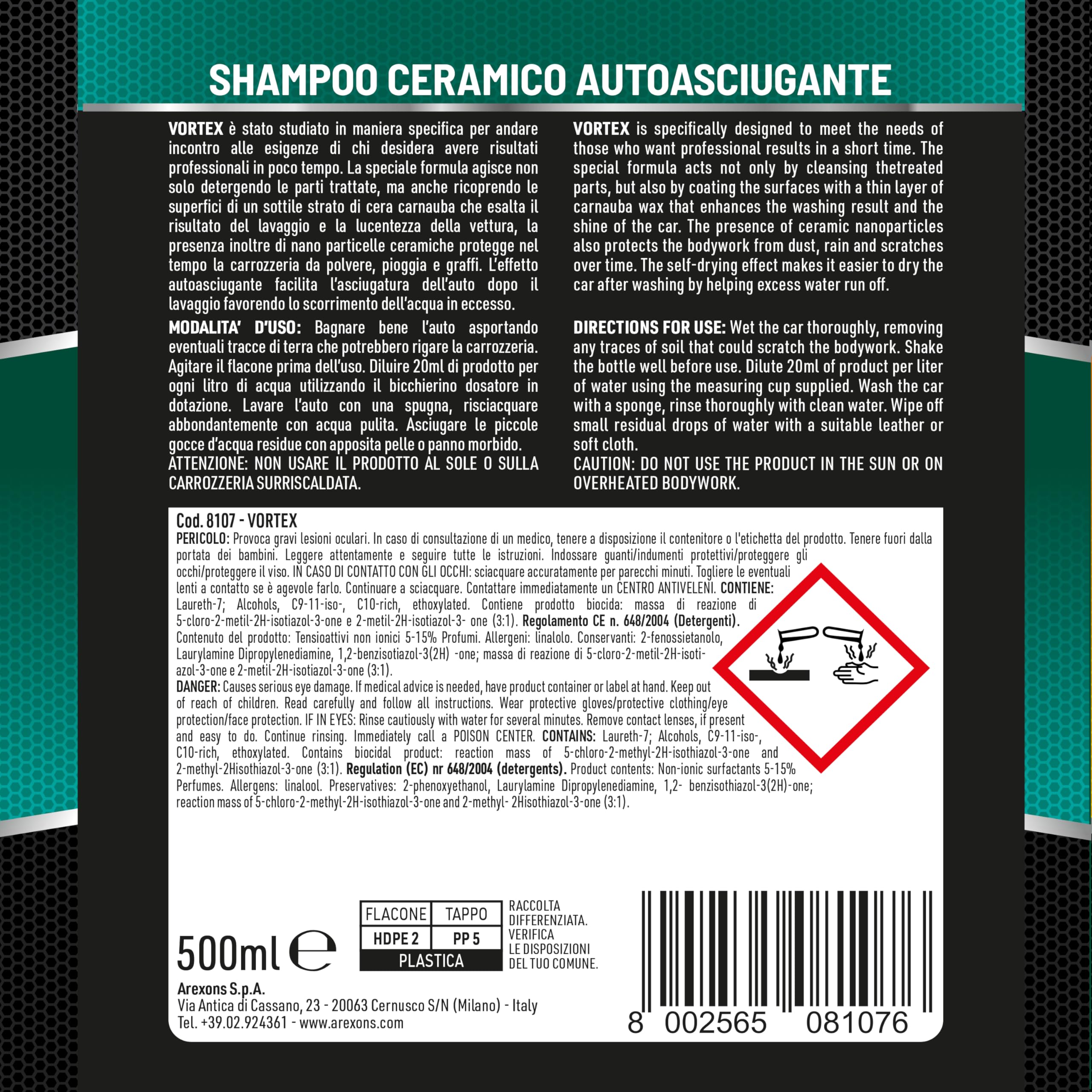 arexons-car-care-pro-vortex-shampoo-cera-autoasciugante-500-ml image 2