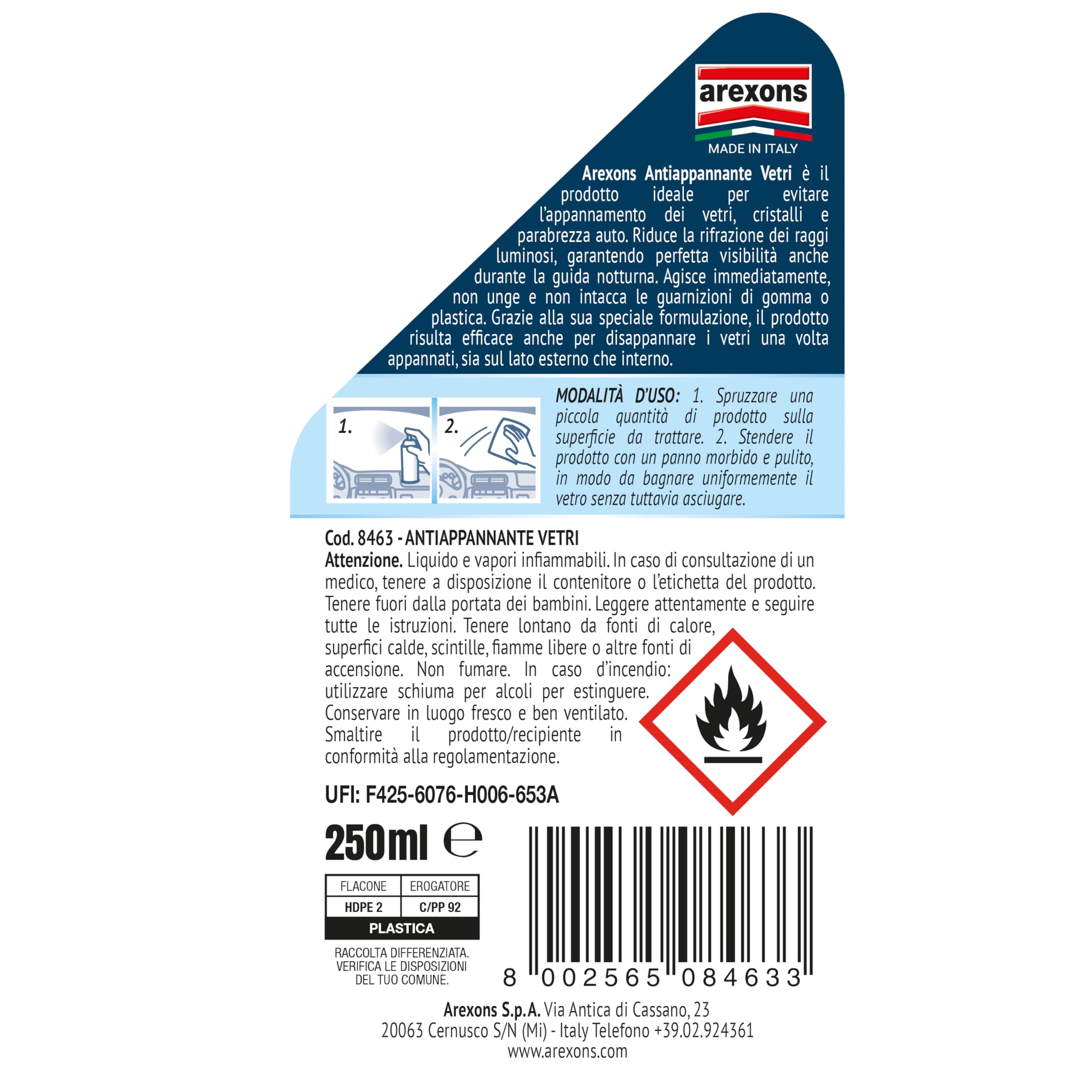 arexons-cura-auto-antiappannante-vetri-no-gas-250-ml image 2