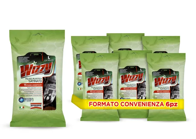 arexons-wizzy-pulisci-plastica-satinato-salviette-usa-e-getta-6-pezzi image 1
