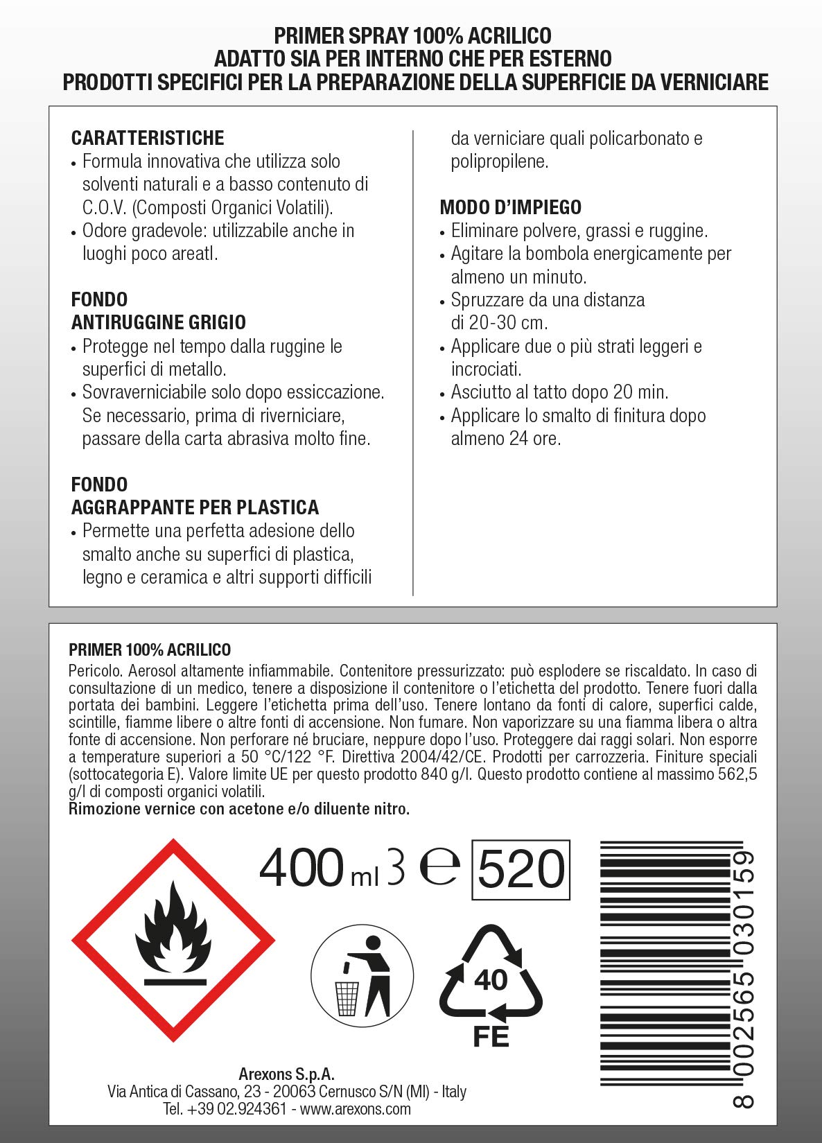 arexons-primer-100-acrilico-fondo-antiruggine-grigio-spray-400-ml image 3
