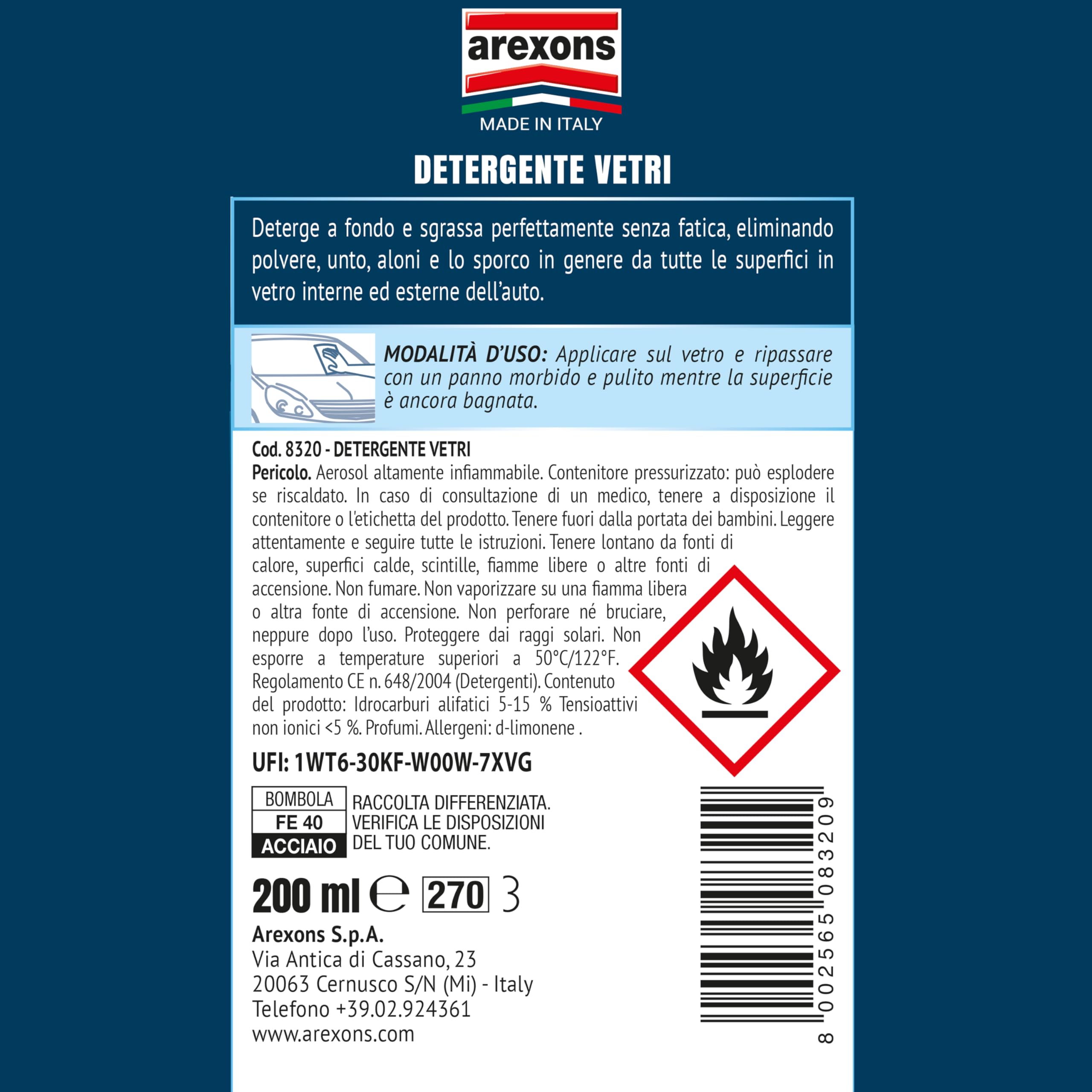 arexons-cura-auto-detergente-vetri-in-schiuma-200-ml image 2