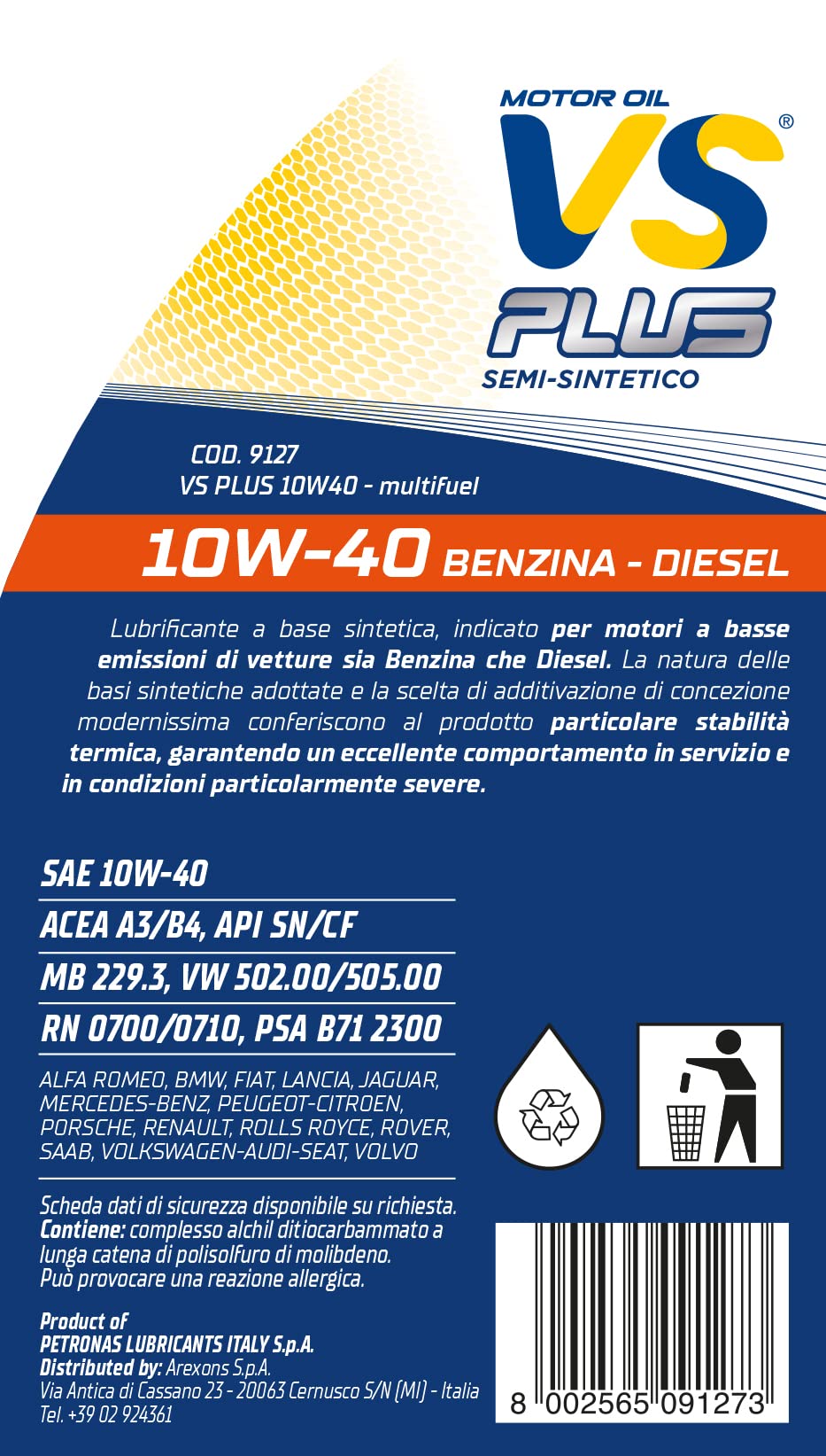 arexons-vs-plus-10w-40-1l-olio-motore-semi-sintetico-benzina-e-diesel image 2