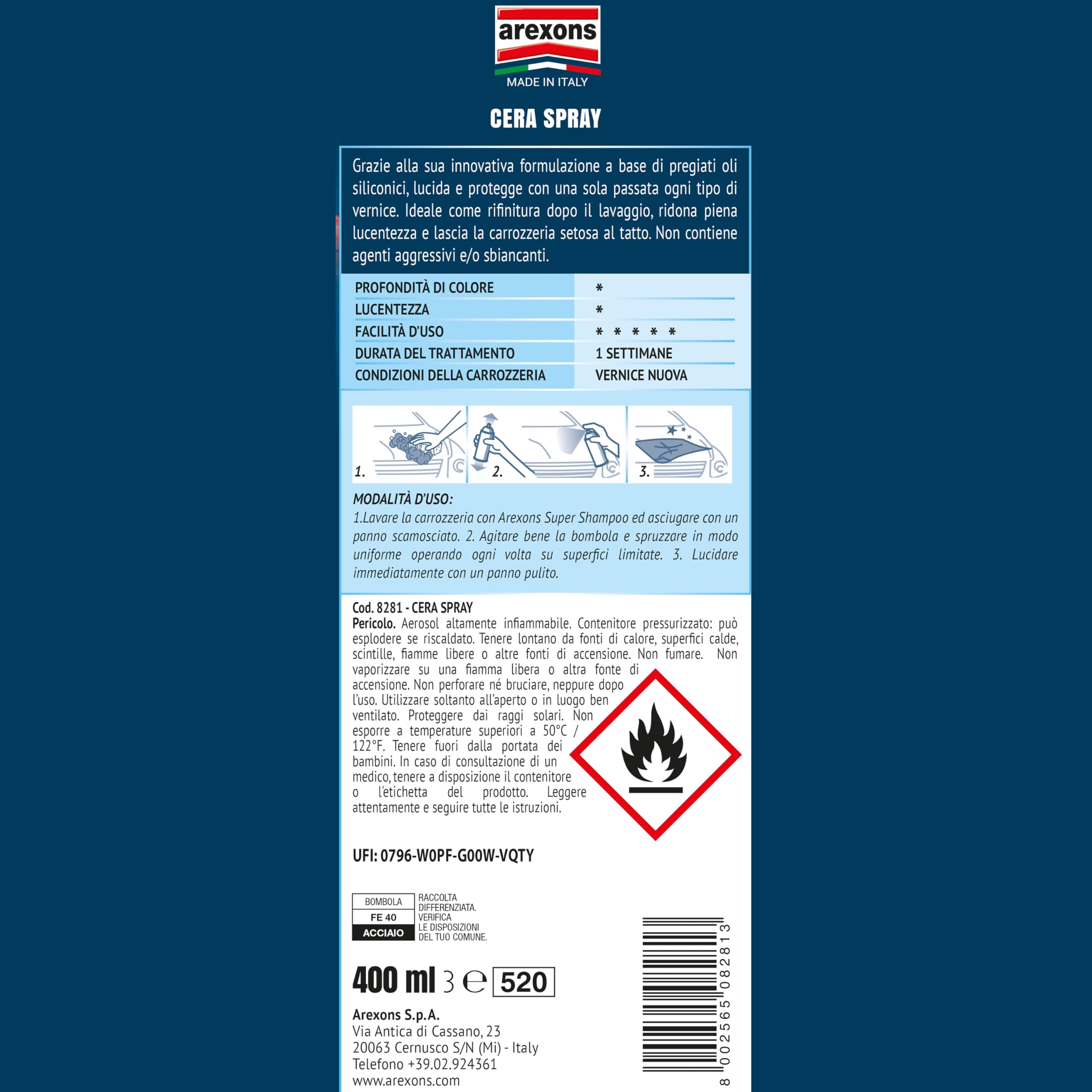 arexons-cera-auto-spray-lucida-e-protegge-400-ml image 2