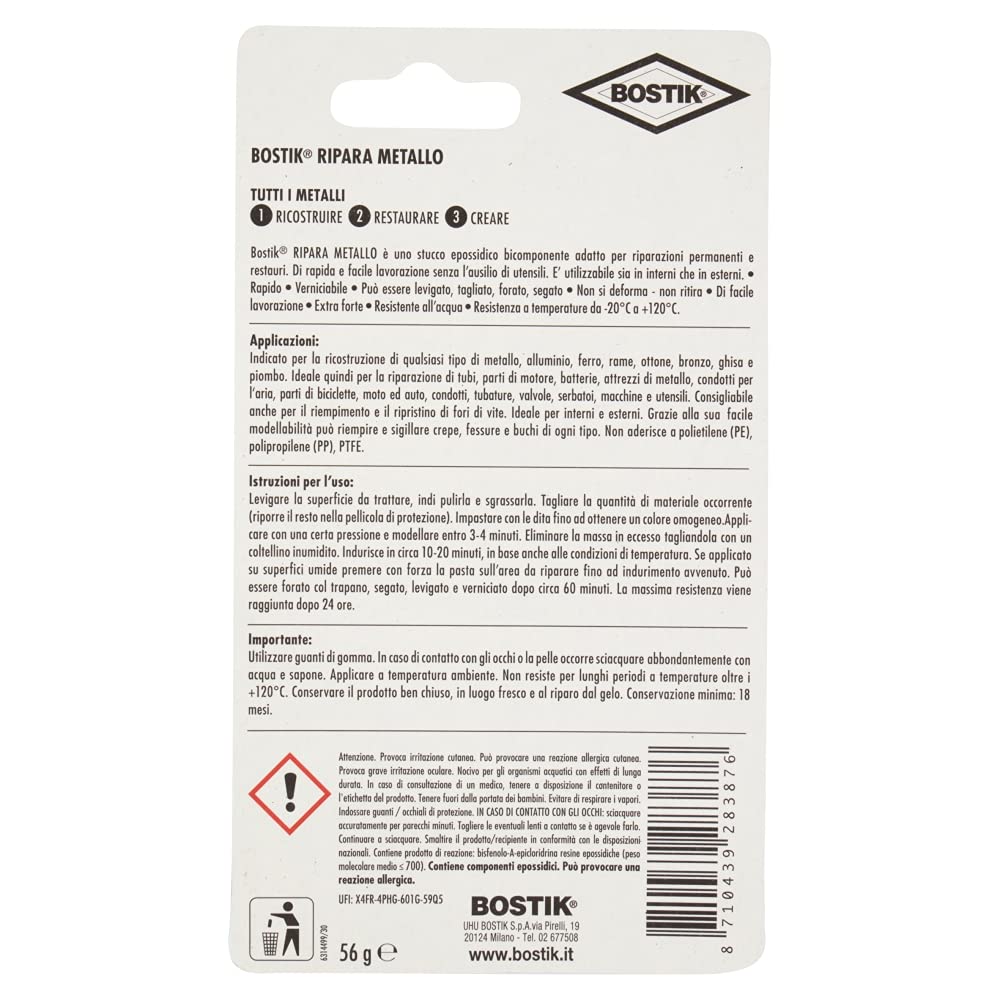 bostik-10910-ripara-metalli-stucco-epossidico-bicomponente-grigio-metallo-56-gr image 2