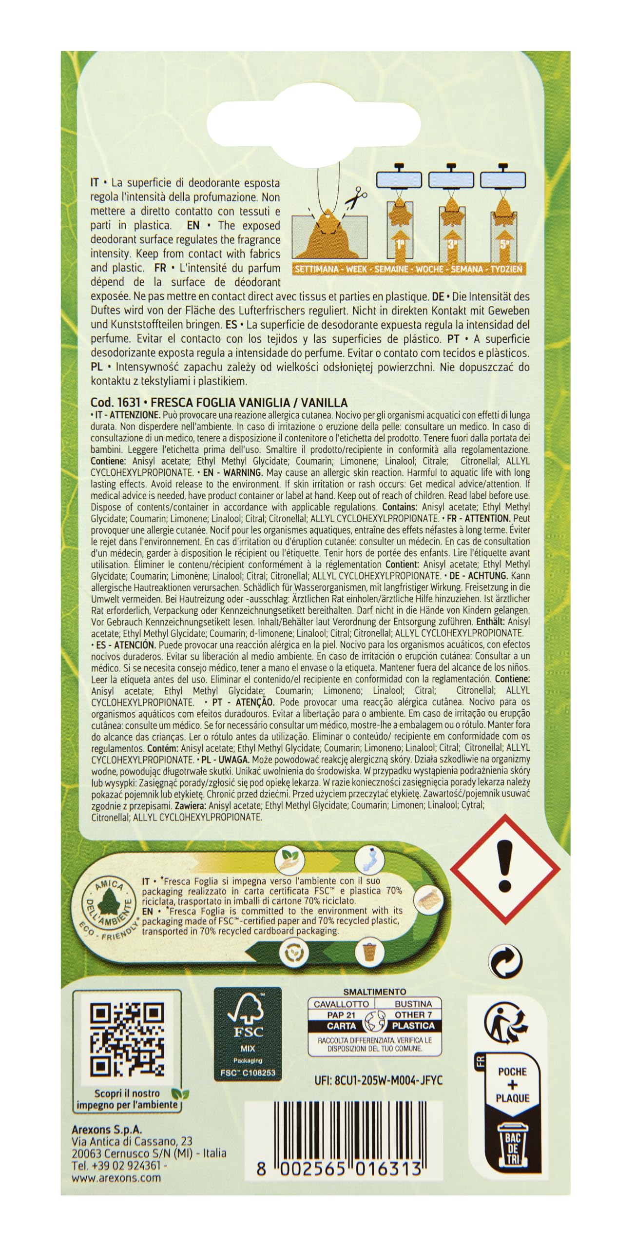 arexons-1631-fresca-foglia-classic-vaniglia-profumatore-auto image 2