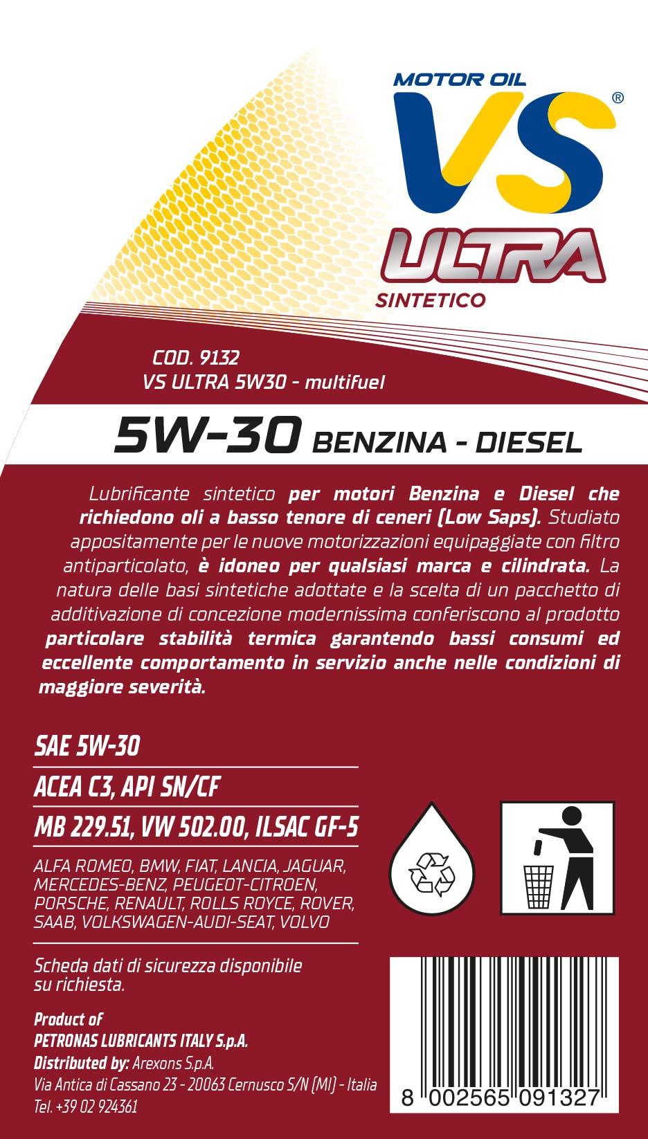 arexons-vs-ultra-5w-30-lubrificante-sintetico-1l image 2
