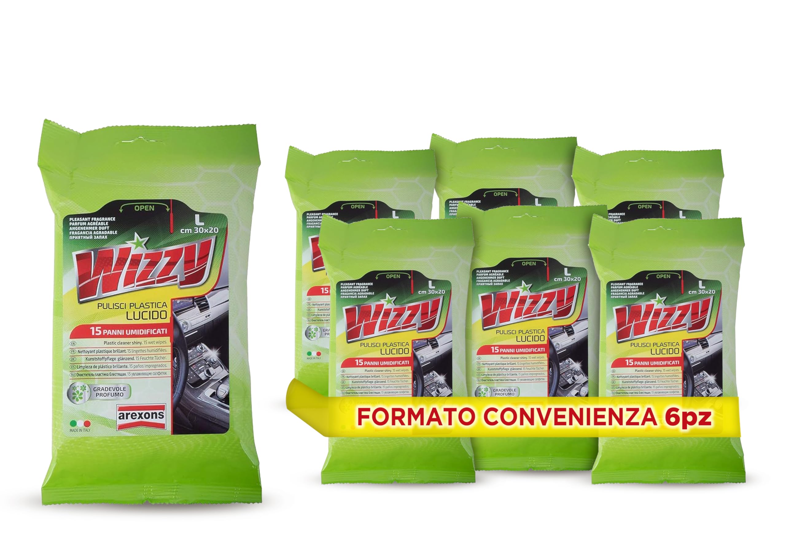 arexons-wizzy-pulisci-plastica-lucido-salviette-6-pezzi image 1