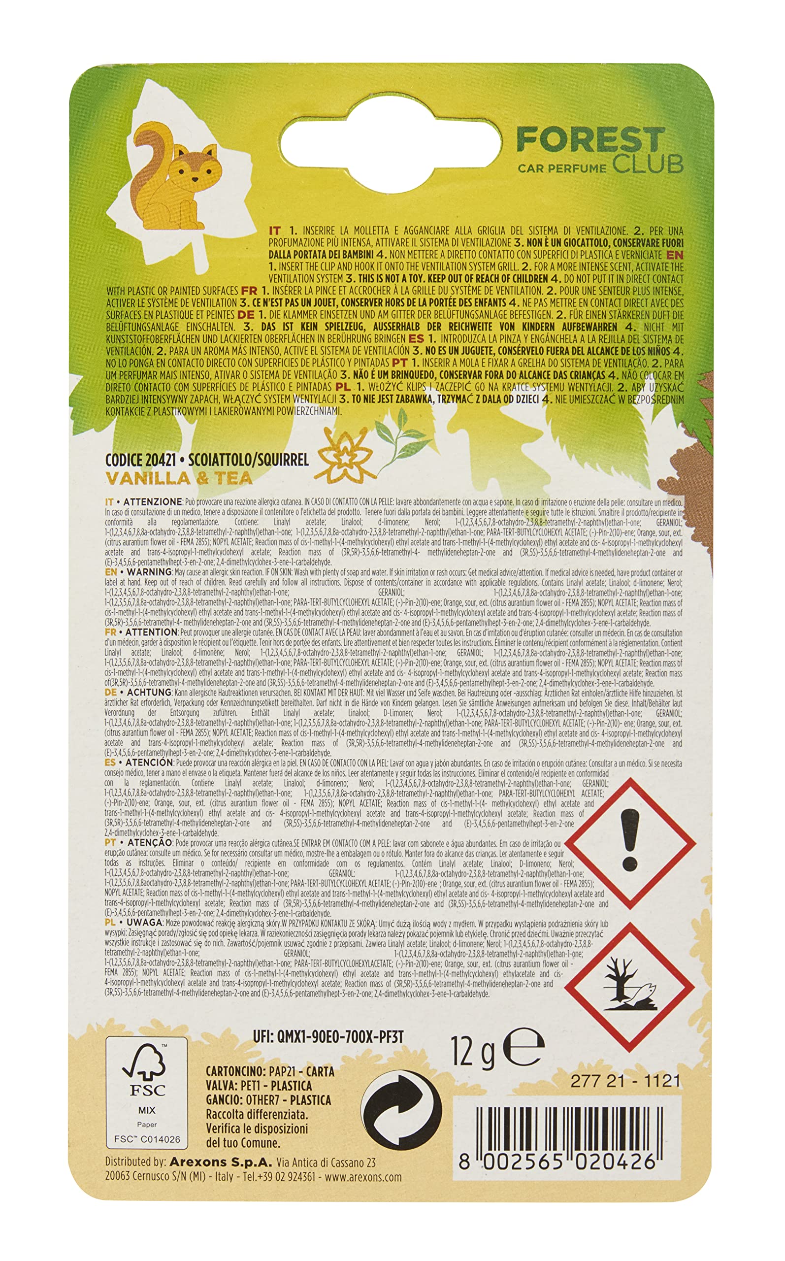 arexons-forest-club-friends-scoiattolo-profumatore-auto-da-bocchetta image 2