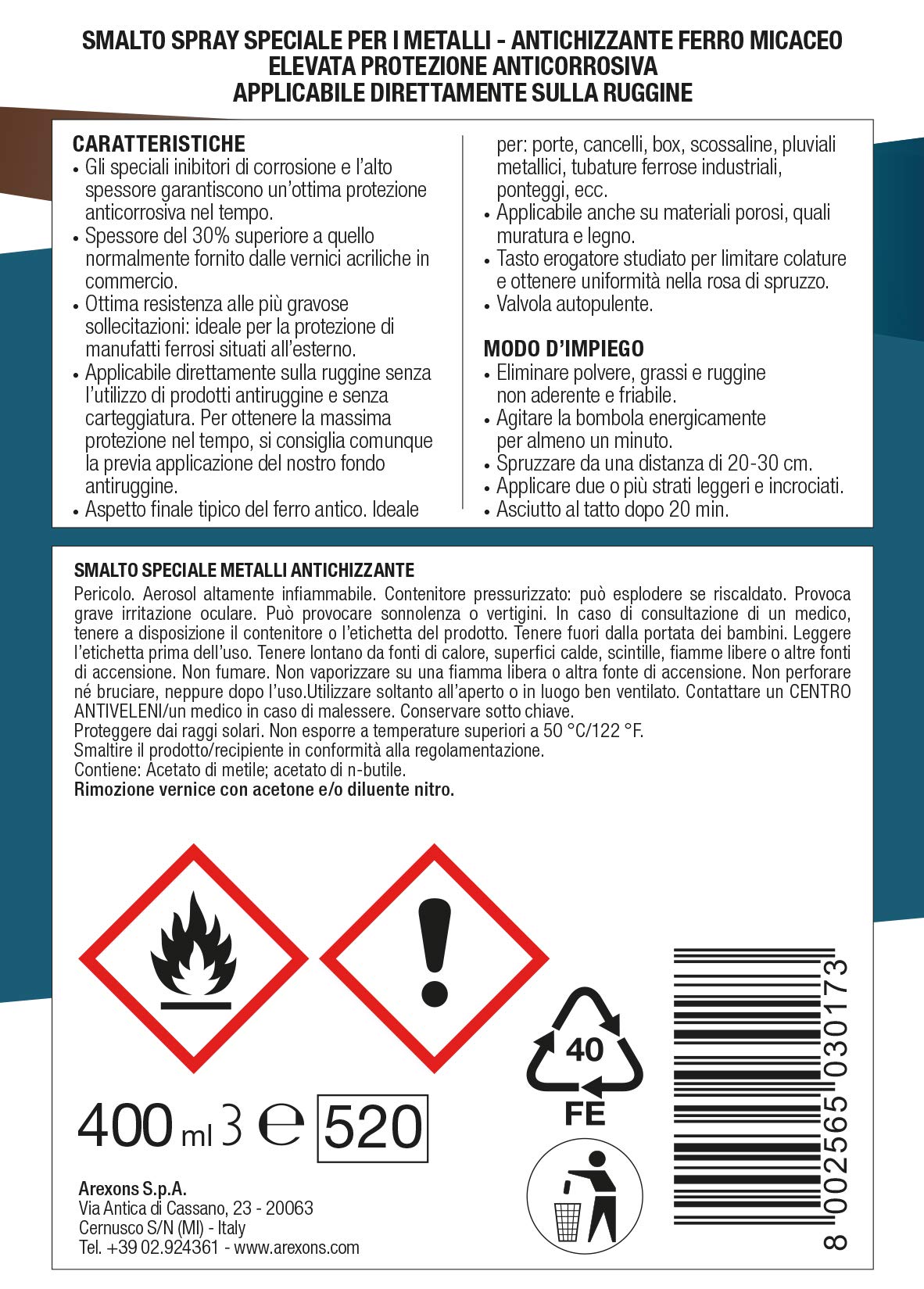 arexons-3288-speciale-metalli-grigio-forgia-antichizzante-400-ml image 3