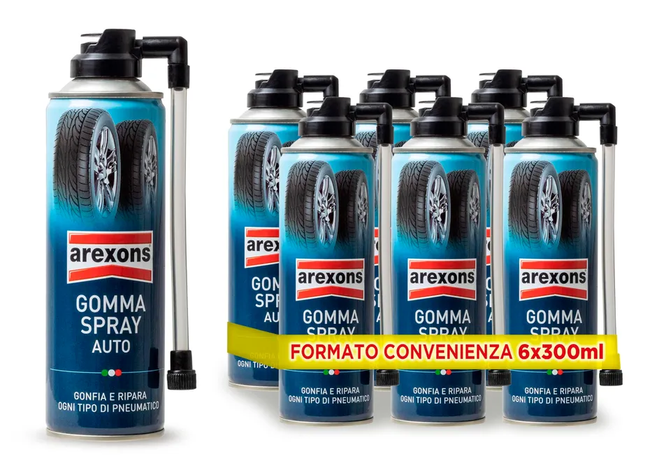 arexons-gomma-spray-gonfia-e-ripara-pneumatici-multipack-6-x-300-ml image 1