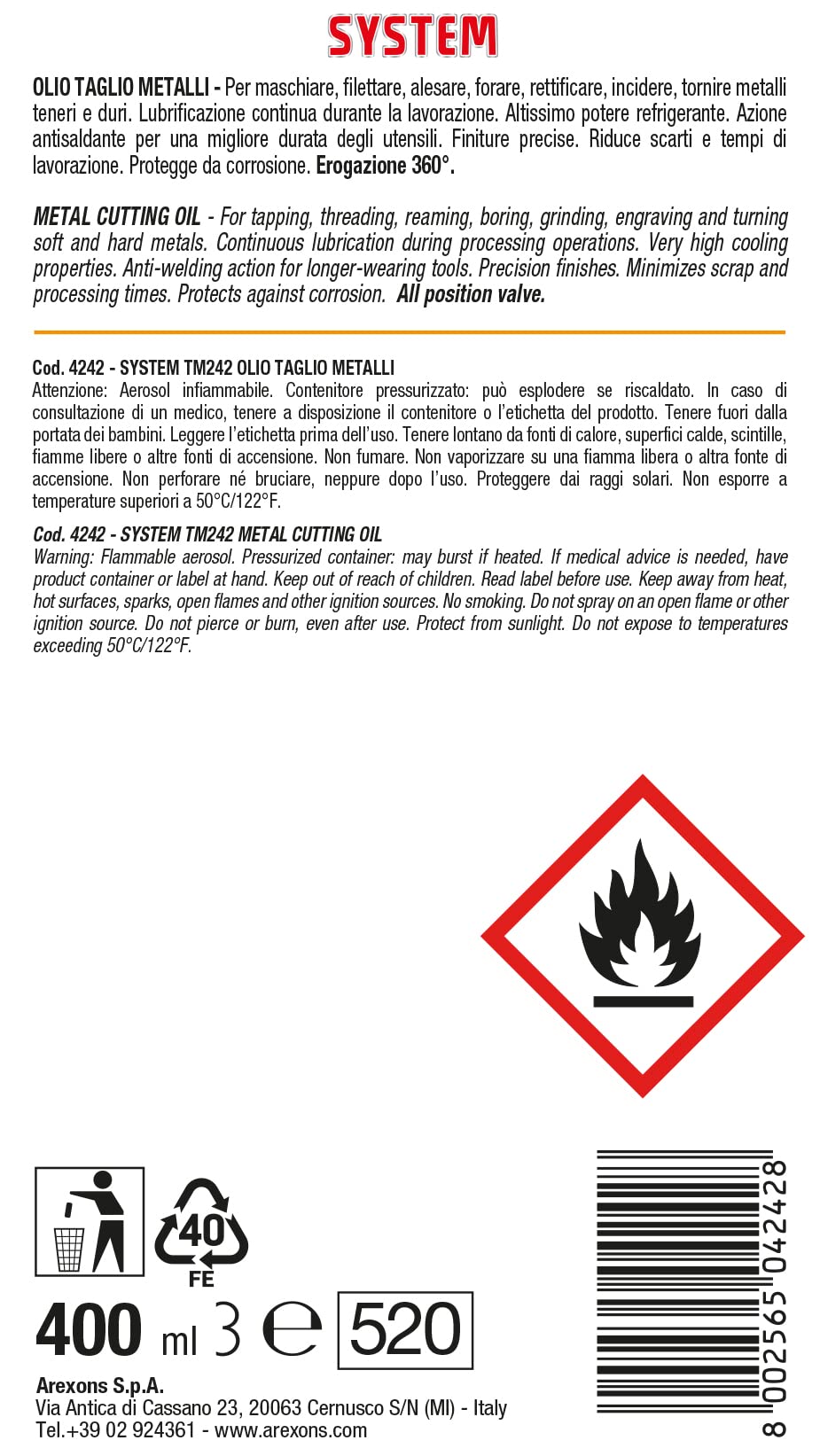 arexons-system-tm242-olio-taglio-metalli-400-ml-spray image 3