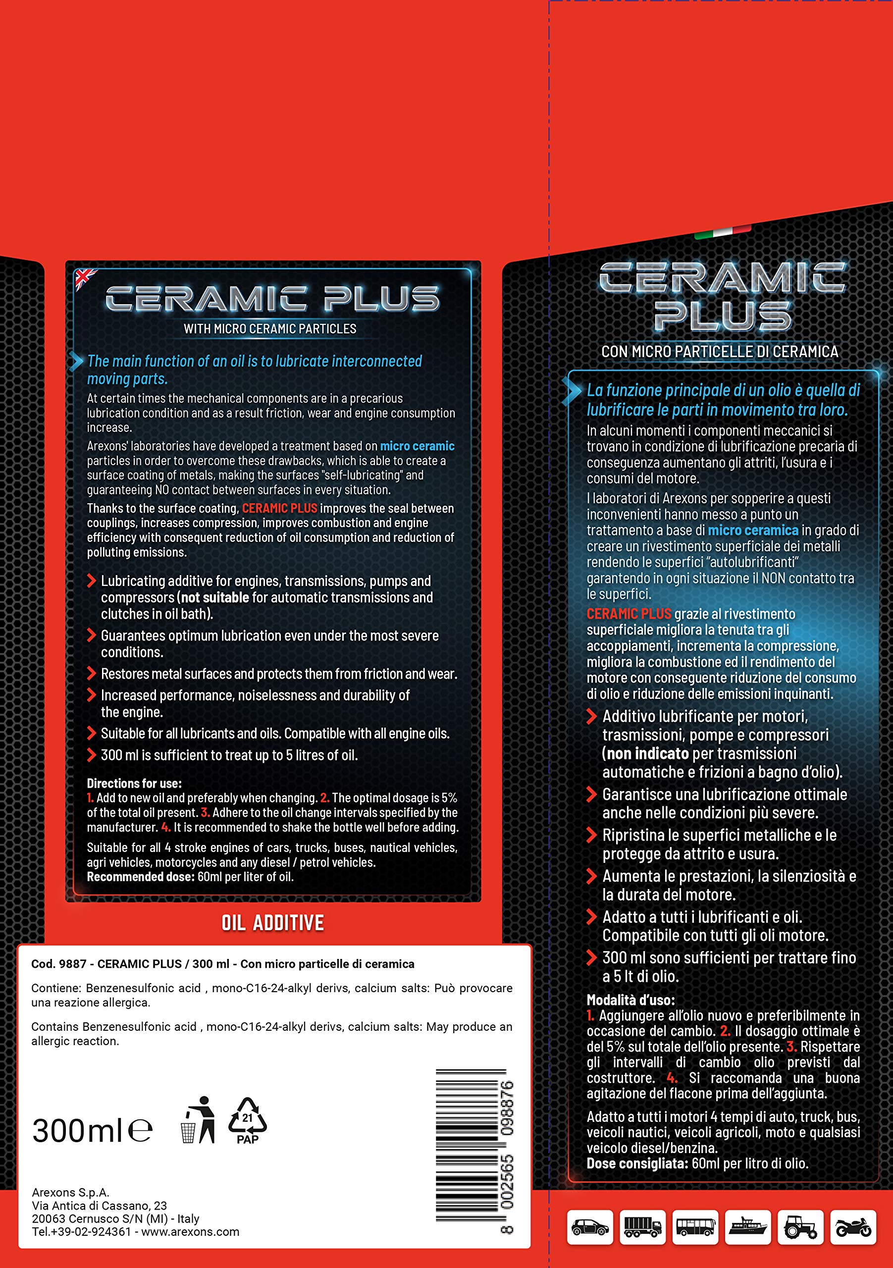 arexons-9887-ceramic-plus-additivo-olio-300-ml-diesel-e-benzina image 4