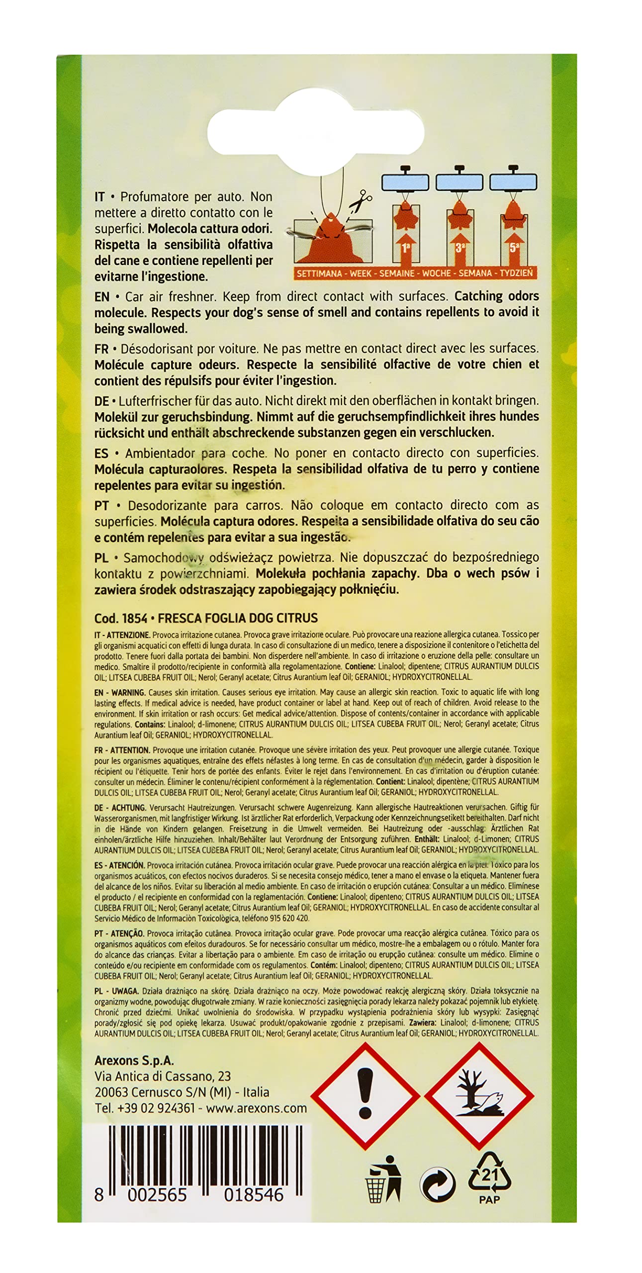arexons-fresca-foglia-dog-profumatore-auto-citrus image 2