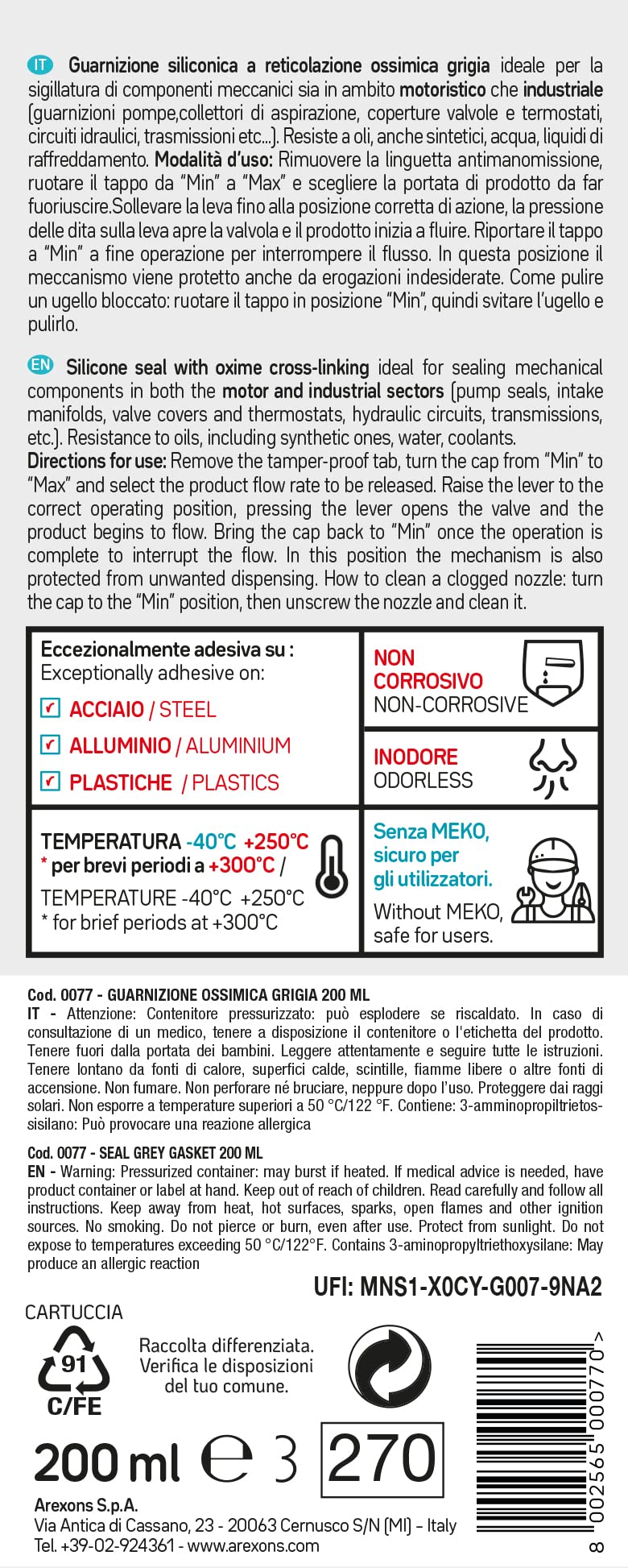 arexons-oximic-pro-guarnizione-siliconica-grigia-rtv-200-ml image 3