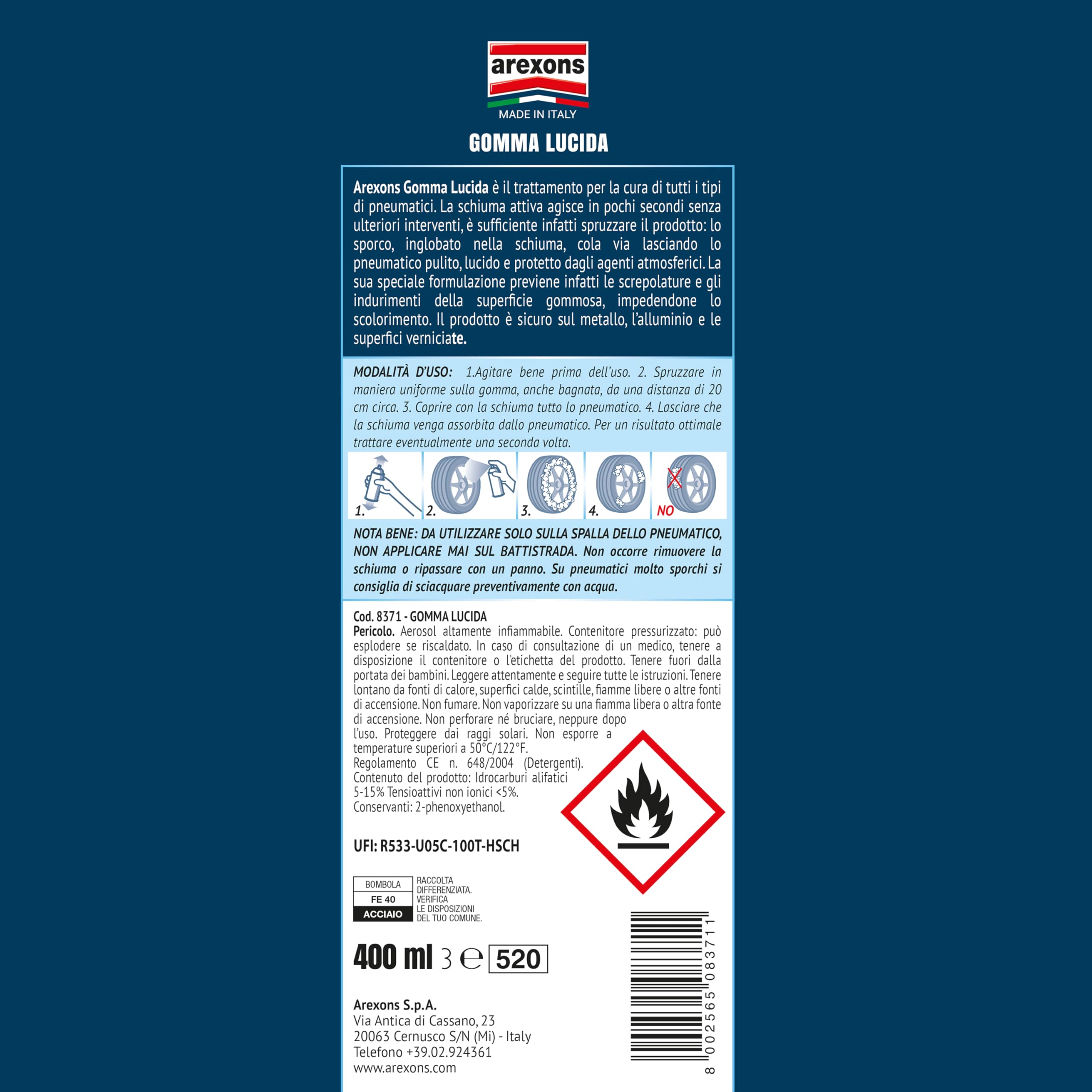 arexons-gomma-lucida-schiuma-attiva-pneumatici-400ml image 2