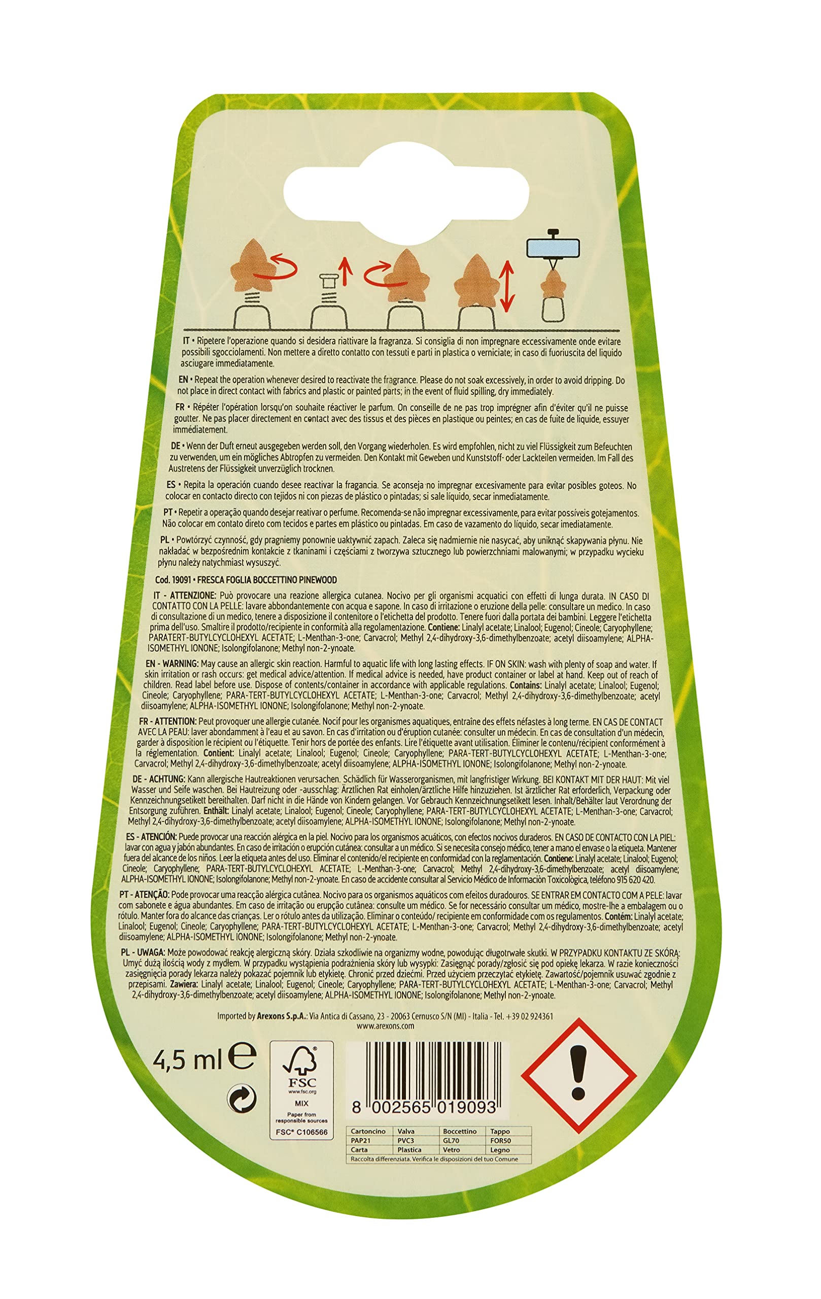 arexons-fresca-foglia-pinewood-profumatore-auto-4-5-ml image 2