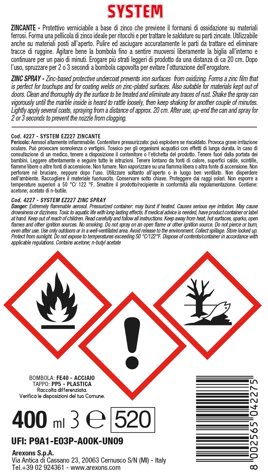 arexons-system-ez227-spray-zincante-400ml image 2
