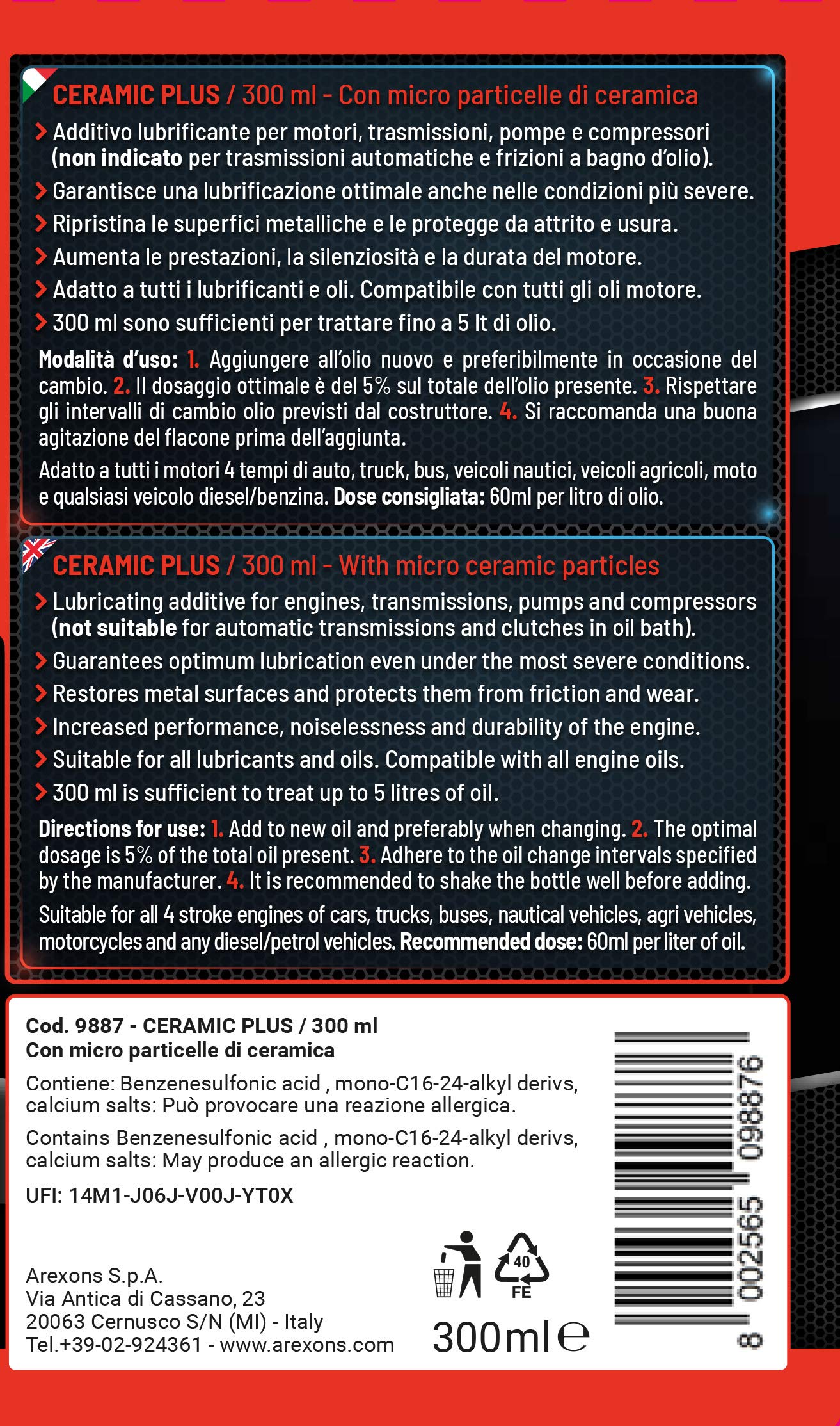 arexons-9887-ceramic-plus-additivo-olio-300-ml-diesel-e-benzina image 5