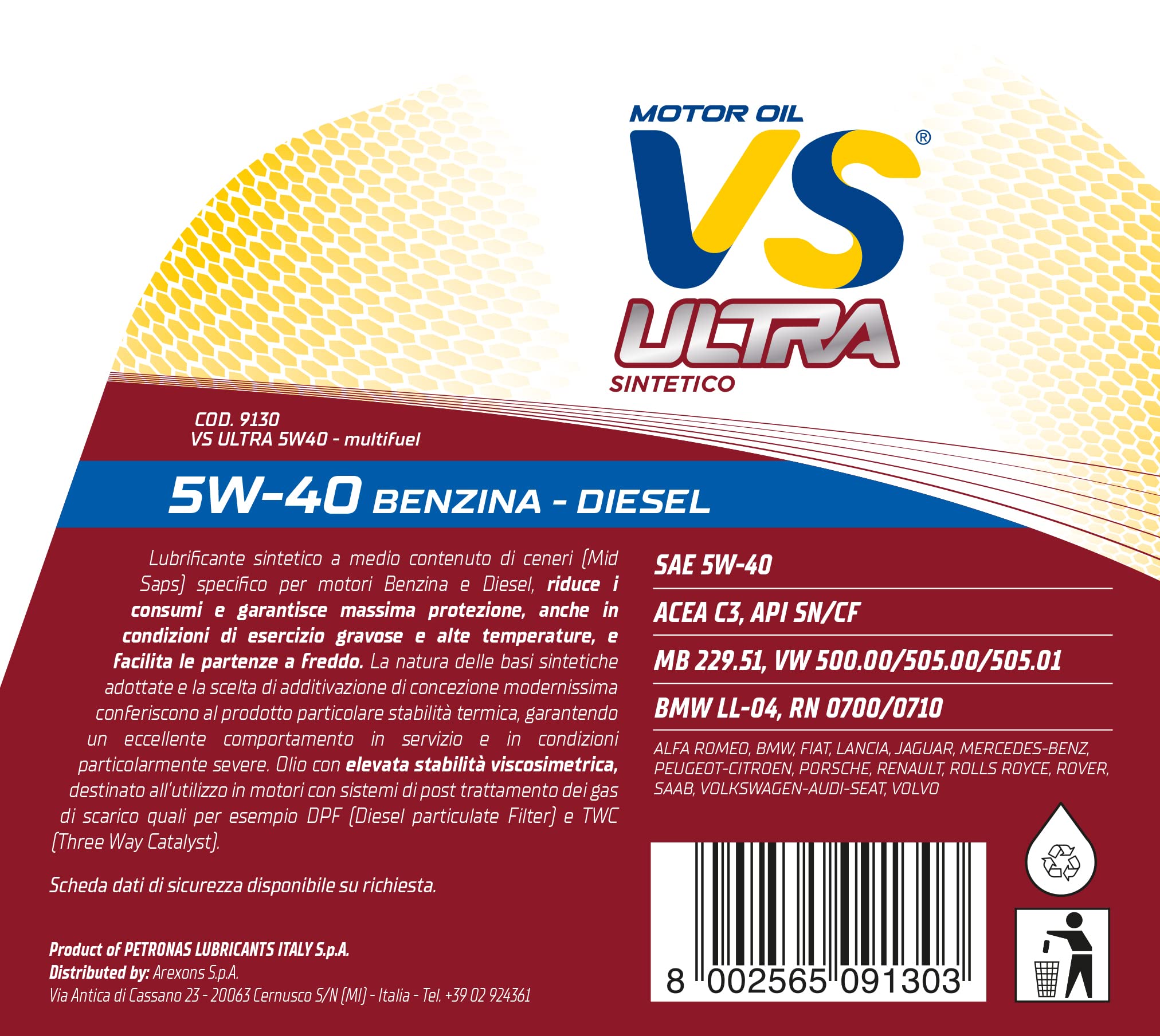 arexons-vs-ultra-5w-40-olio-motore-sintetico-4l-benzina-diesel image 2