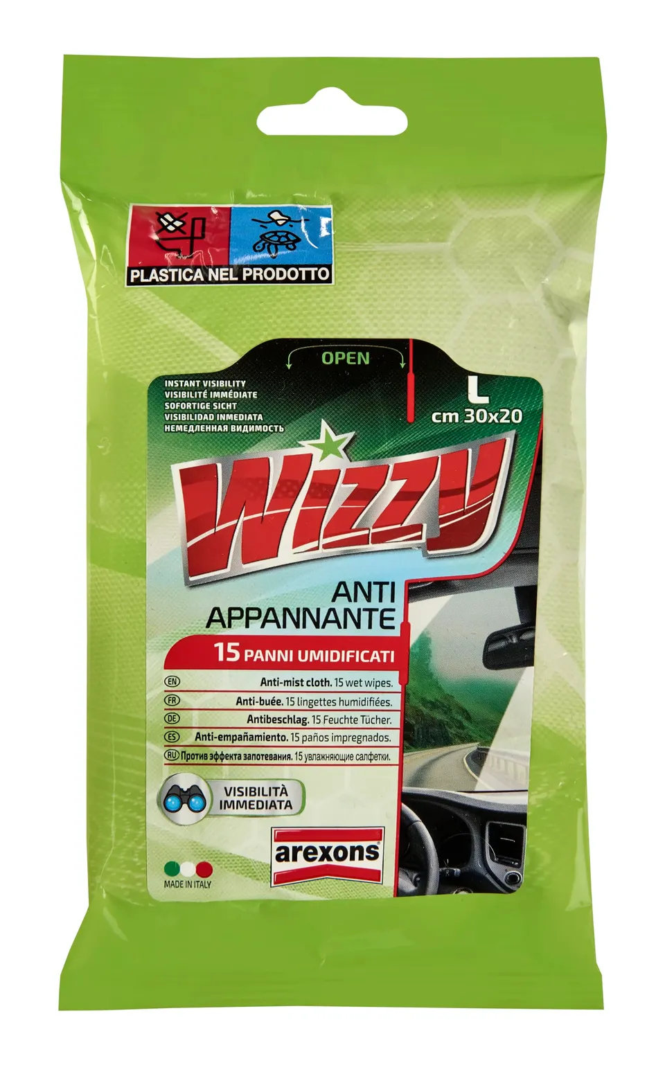 arexons-wizzy-panno-antiappannante-vetri-auto-usa-e-getta-30x20-cm image 1